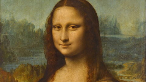 Ausschnitt der Mona Lisa mit der Brücke im Hintergrund