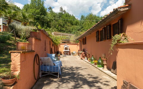 Podere Il Doccio: Wand, Blumentopf, Tür, Zimmerpflanze, Hazienda, Hof, Schatten, Backstein, Balkon, Flagstone