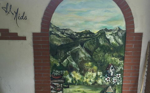 Il Nido In Garfagnana: Wand, Bogen, Gemälde, Wandgemälde, Die Architektur, Aquarell Malen, Baum, Kunst, Zimmer, Kunstwerk