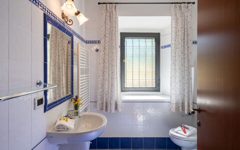Podere Schignano: Zapfhahn, Spiegel, Armatur, Sinken, Eigentum, Bad Sink, Lila, Azurblau, Badezimmer, Interior Design