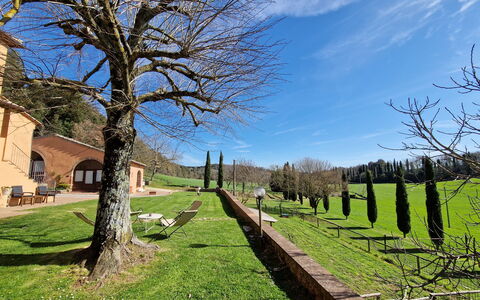 Villa Le Caggia: Himmel, Pflanze, Wolke, Fenster, Natürliche Landschaft, Gebäude, Baum, Ast, Grundstueck, Vegetation
