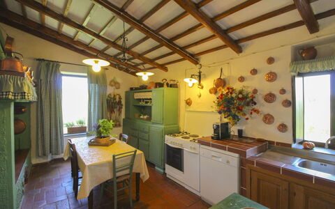 Villa Gioiosa: Möbel, Beleuchtung, Interior Design, Decke, Light Fixture, Stuhl, Küche & Esszimmer Tisch, Holzbeize, Zimmerpflanze, Küche