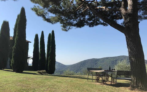 Compignano Barn: Baum, Himmel, Gras, Pflanze, Landschaft, Nationalpark, \Fels, Tourismus, Berg, Hügel