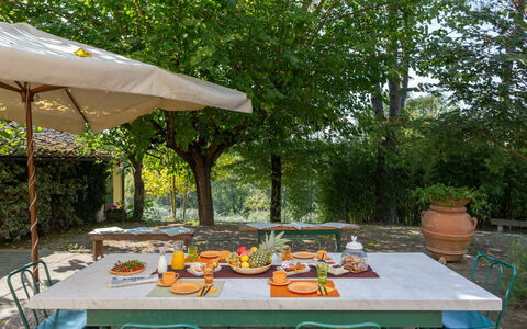 Casa La Rotta: Tabelle, Hinterhof, Terrasse, Möbel, Grundeigentum, Baum, Freizeit, Restaurant, Gebäude, Haus