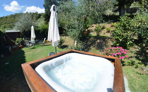 Il Nido: Eigentum, Schwimmbad, Jacuzzi, Haus, Hinterhof, Grundeigentum, Freizeit, Gras, Baum, Badewanne