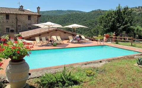 La Collina Fiorita: Wasser, Pflanze, Himmel, Gebäude, Blume, Azurblau, Schwimmbad, Blumentopf, Schatten, Regenschirm