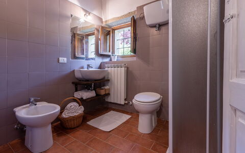 Villa Il Biancospino: Spiegel, Armatur, Toilleten Sitz, Eigentum, Toilette, Sinken, Zapfhahn, Lila, Badezimmer, Bad Sink