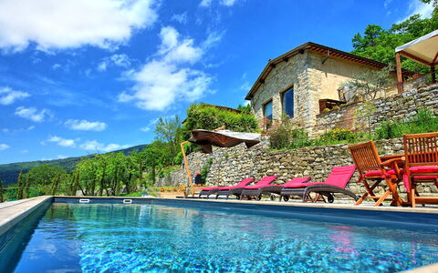 Villa Ancora: Wasser, Himmel, Wolke, Gebäude, Eigentum, Pflanze, Blau, Schwimmbad, Natur, Azurblau