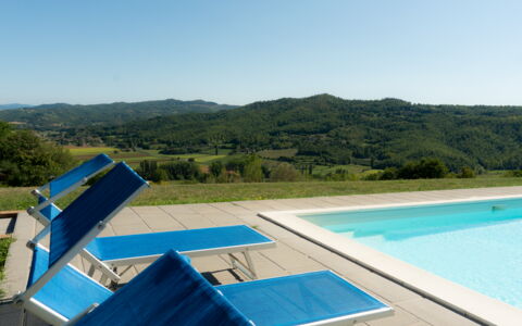 Villa Lugnano: Himmel, Wasser, Blau, Grün, Azurblau, Schwimmbad, Baum, Schatten, Pflanze, Gartenmöbel