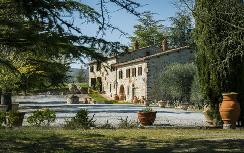 Villa Di Gaiole: Pflanze, Gebäude, Himmel, Fenster, Blumentopf, Baum, Haus, Gras, Landschaft, Fassade