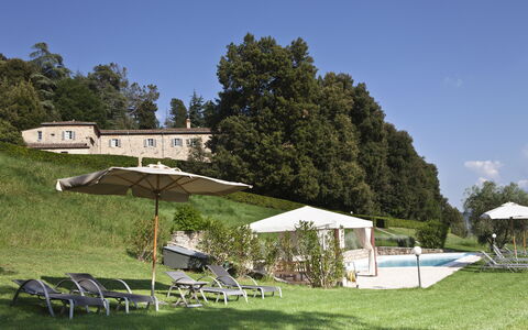 Chianti Resort: Himmel, Pflanze, Regenschirm, Baum, Schatten, Grundstueck, Zelt, Gartenmöbel, Wolke, Haus
