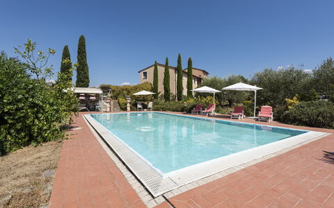 Villa Cevoli: Wasser, Pflanze, Schwimmbad, Himmel, Baum, Rechteck, Stuhl, Freizeit, Schatten, Verbundwerkstoff