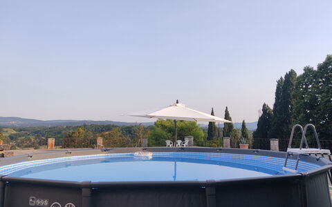 Villa Cicogna Tuscany: Himmel, Gebäude, Schwimmbad, Baum, Schatten, Wasser, Gartenmöbel, Freizeit, Rechteck, Dach