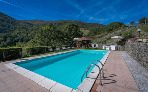 La Vecchia Fornace La Piastra Apartments - Abetone: Wasser, Himmel, Gebäude, Pflanze, Wolke, Schwimmbad, Azurblau, Rechteck, Baum, Haus
