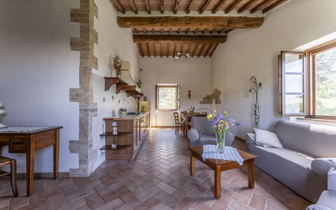 Podere Marcigliana - Radicondoli: Tabelle, Möbel, Fenster, Bilderrahmen, Gebäude, Pflanze, Zimmerpflanze, Couch, Holz, Interior Design