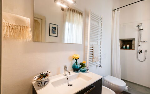 Villa Niccione: Zapfhahn, Eigentum, Sinken, Armatur, Spiegel, Bad Sink, Beleuchtung, Interior Design, Holz, Badezimmer