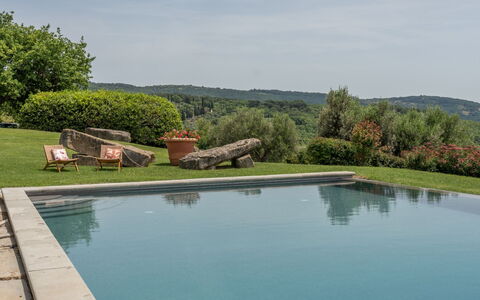 Villa Domus Papi: Schwimmbad, Garten, Landscaping, Water Feature, Hinterhof, Flagstone, Villa, Hecke
