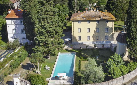 Villa Tambellini de Fondra: Estate, Garten, Schwimmbad, Rasen, Villa, Villa, Hecke, Immergrün