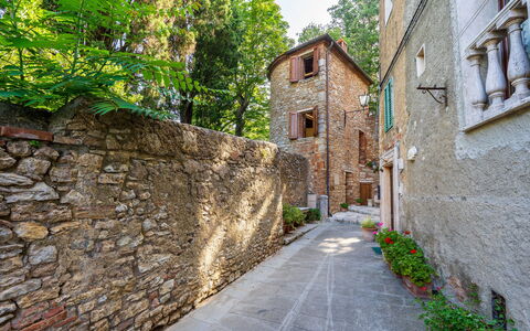 Torre di Serre: Wand, Backstein, Gasse, Mauerwerk, Steinwand, Flagstone, Cobblestone, Walkway, Blumentopf, Auffahrt