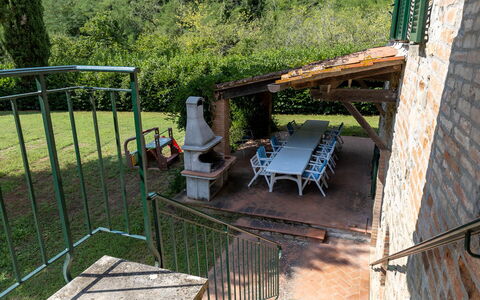 Mulino di Carpineto with Pool Gaiole in Chianti: Möbel, Tabelle, Gartenmöbel, Stuhl, Tisch Im Freien, Hinterhof, Garten, Schatten, Balkon, Outdoor Struktur