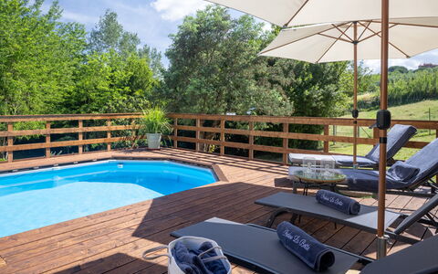 Podere la Botte, Pool, Lari: Holz, Schwimmbad, Gartenmöbel, Möbel, Hartholz, Holzbeize, Deck, Eco Hotel, Resort, Planke
