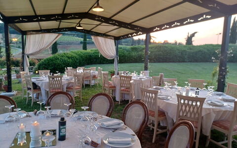 Tenuta Borgo al Sole: Veranstaltung, Möbel, Garten, Rasen, Tischdecke, Überdachung, Outdoor Struktur, Garten, Schatten, Hinterhof