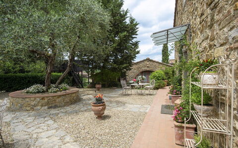Villa Grevigiana: Strauch, Flagstone, Garten, Blumentopf, Backstein, Cobblestone, Steinwand, Landscaping, Zimmerpflanze
