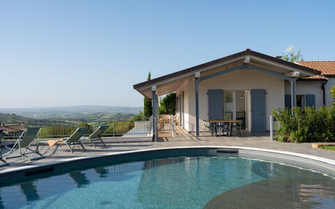 Villa Ombrone: Schwimmbad, Gartenmöbel, Dach, Zuhause, Verbundwerkstoff, Resort, Estate, Hütte, Eco Hotel, Schatten