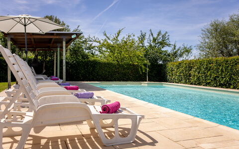 Il Cipresso, Casa dei Nonni, Cortona: Schwimmbad, Gartenmöbel, Möbel, Verbundwerkstoff, Garten, Schatten, Resort, Regenschirm, Landscaping, Stuhl