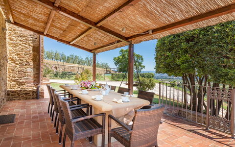 Bossoncina 8+1: Möbel, Stuhl, Küche & Esszimmer Tisch, Tabelle, Resort, Gartenmöbel, Tisch Im Freien, Schatten, Eco Hotel, Veranda