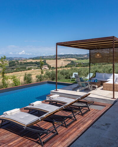 Casale the Place 6+2: Blau, Schwimmbad, Verbundwerkstoff, Gartenmöbel, Sonnenliege, Estate, Stuhl, Design, Hartholz, Villa