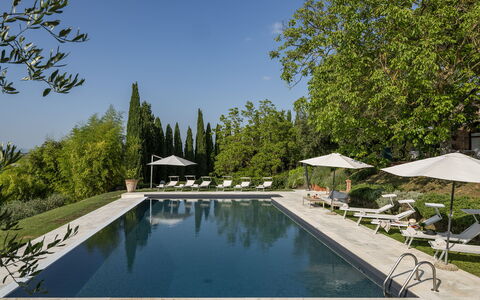 Villa la Monarca 16: Baum, Schwimmbad, Gartenmöbel, Reflexion, Regenschirm, Landscaping, Garten, Sonnenliege, Resort, Schatten