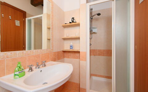 Castiglione del Lago 130: Spiegel, Zapfhahn, Sinken, Armatur, Bad Sink, Eigentum, Badezimmerschrank, Badezimmer, Holz