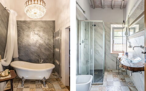 Villa Castiglione: Badezimmer, Wand, Armatur, Interior Design, Flooring, Fussboden, Installation, Beleuchtung, Zuhause, Zapfhahn