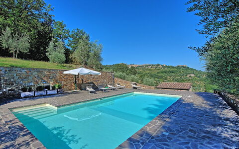 Villa Montalcino: Schwimmbad, Eigentum, Grundeigentum, Estate, Haus, Freizeit, Gebäude, Villa, Gras, Baum